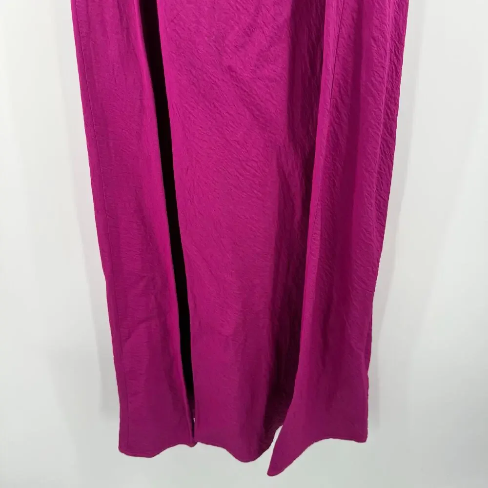 SELF CONTRAST Dress Women’s Size Medium NWT Norah Midi Slip Magenta Drape Neck